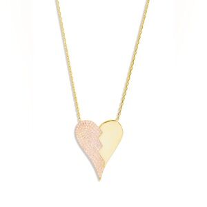 SHYMI Half Pave Heart Pendant 18k Gold Plate Necklace